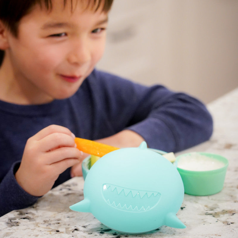 Melii Silicone Bowl With Lid 350ml - Turquoise Shark - Laadlee