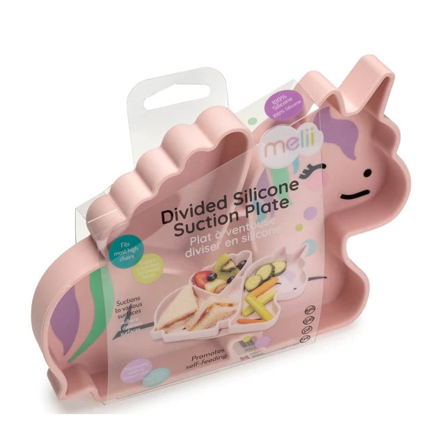Melii Divided Silicone Suction Plate - Pink Unicorn - Laadlee