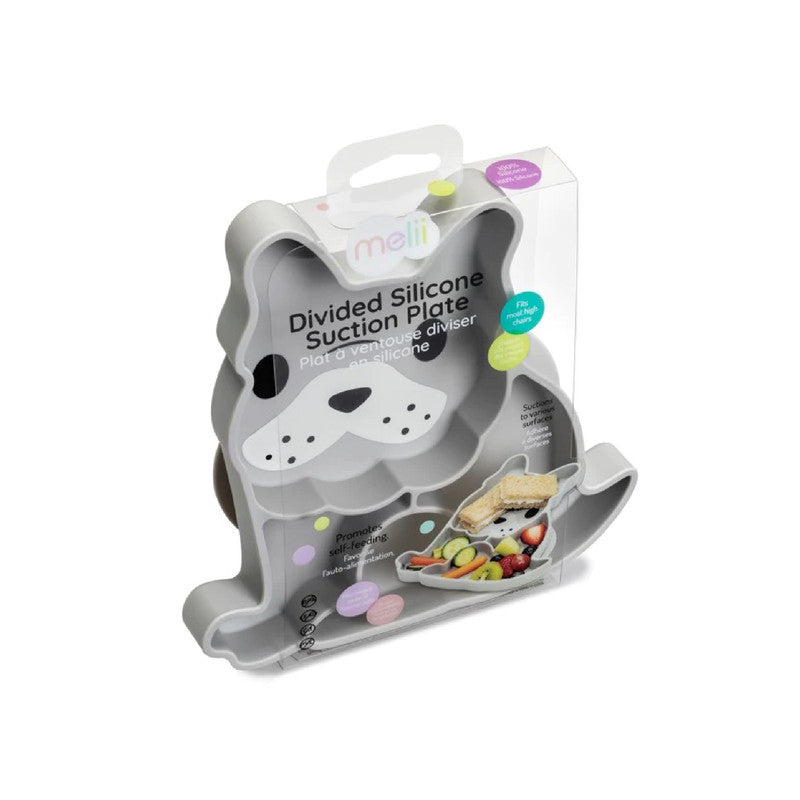 Melii Divided Silicone Suction Plate - Grey Bulldog - Laadlee