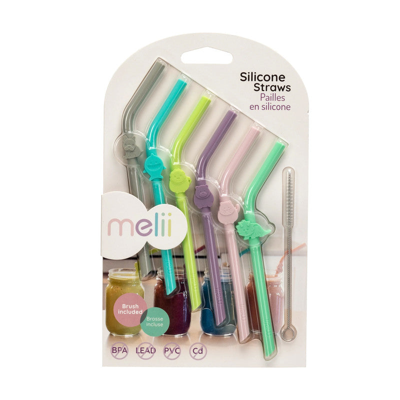 Melii Silicone Straws & Cleaning Brush - 6pcs - Laadlee