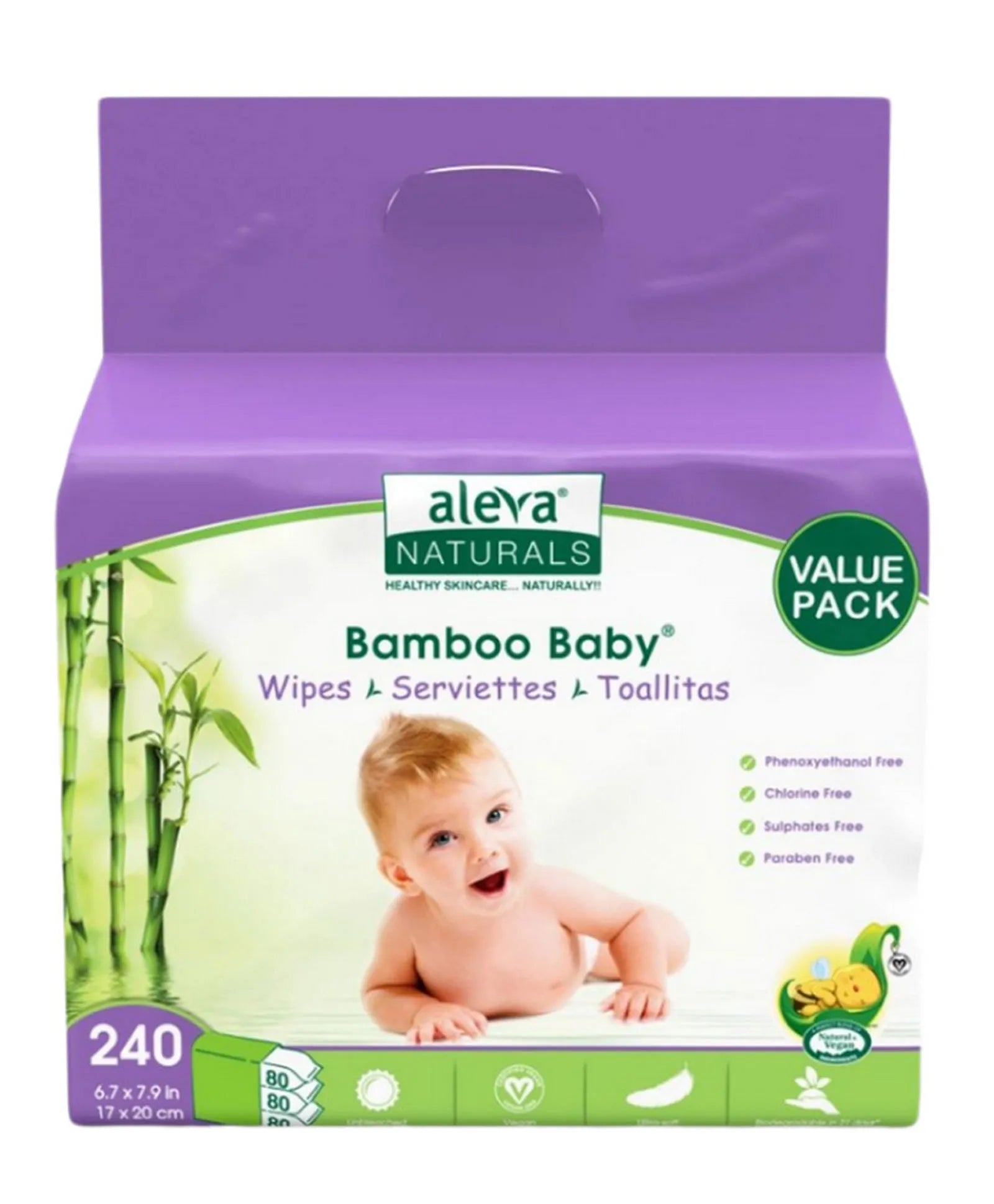 Aleva Naturals Bamboo Baby Wipes Club Pack - 240ct - Laadlee