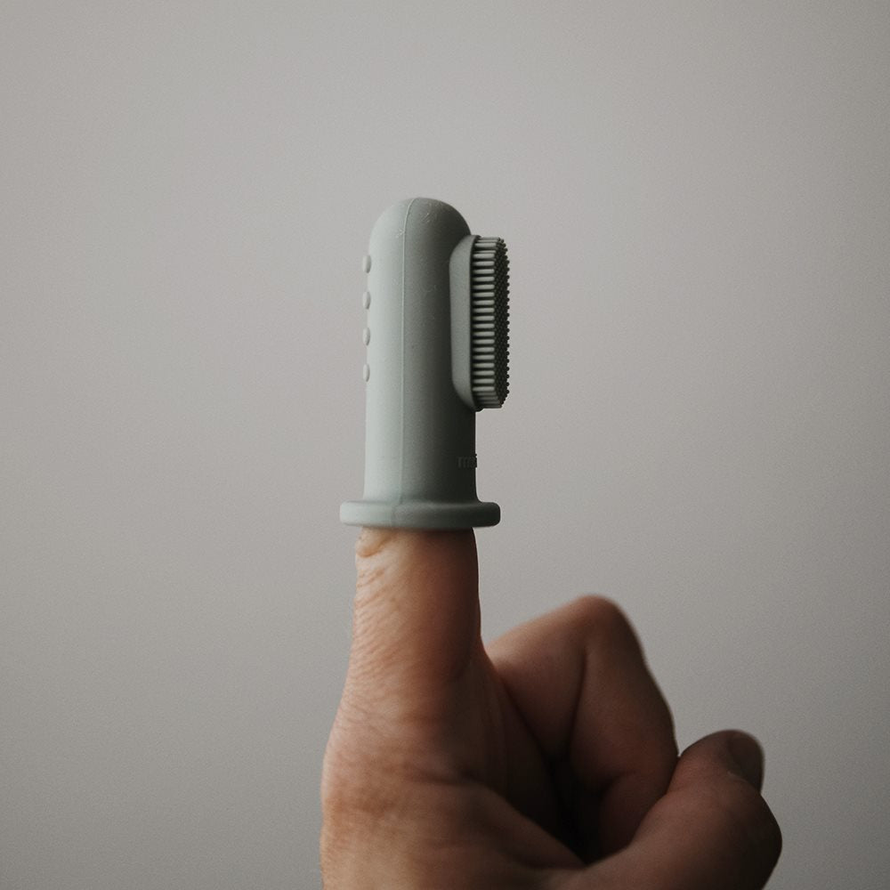 Mushie Finger Toothbrush Stone/Tradewinds - Laadlee