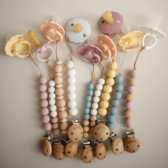 Mushie Pacifier Clips Halo Mauve - Laadlee