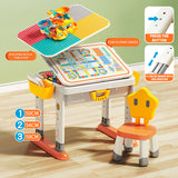 Feelo 3-In-1 Multifunctional Building Block Table & Chair Set - 55pcs