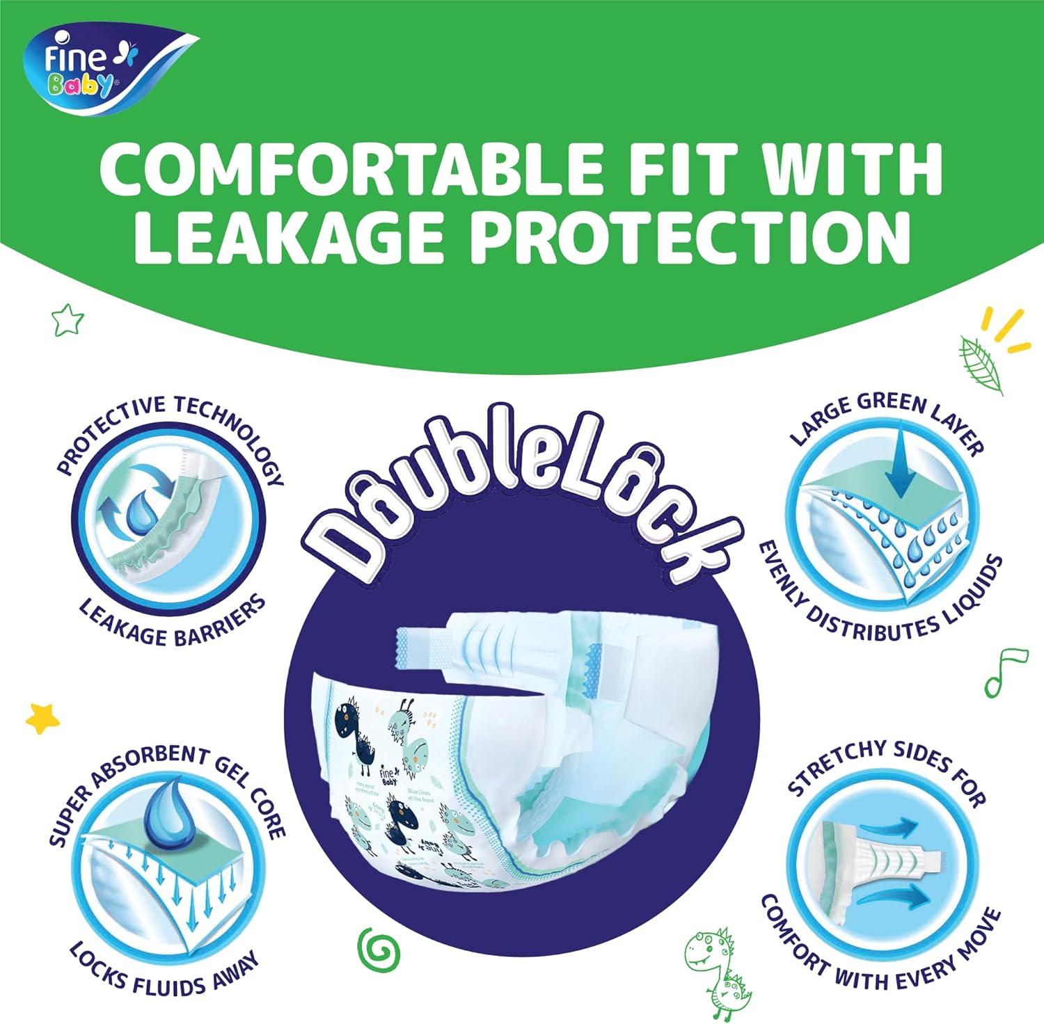 Fine Baby Diapers - Size 4 | Large | 7-14kg | 74pcs - Laadlee