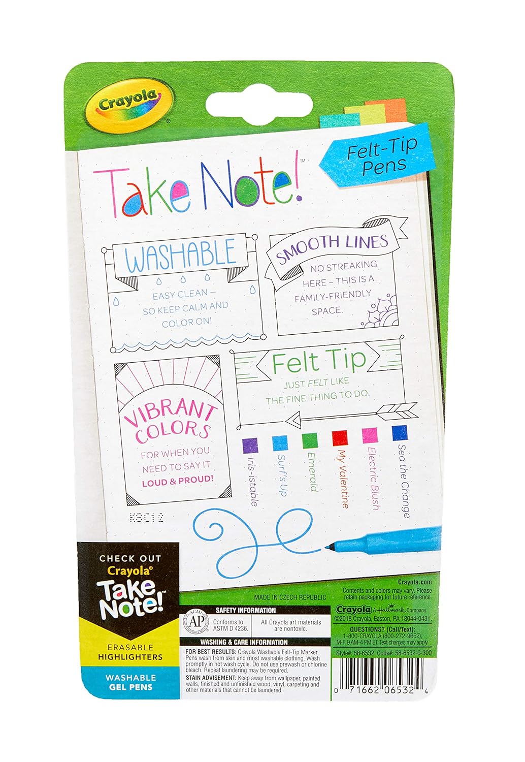 Crayola Take Note Washable Felt Tip Pens - Pack of 6 - Laadlee