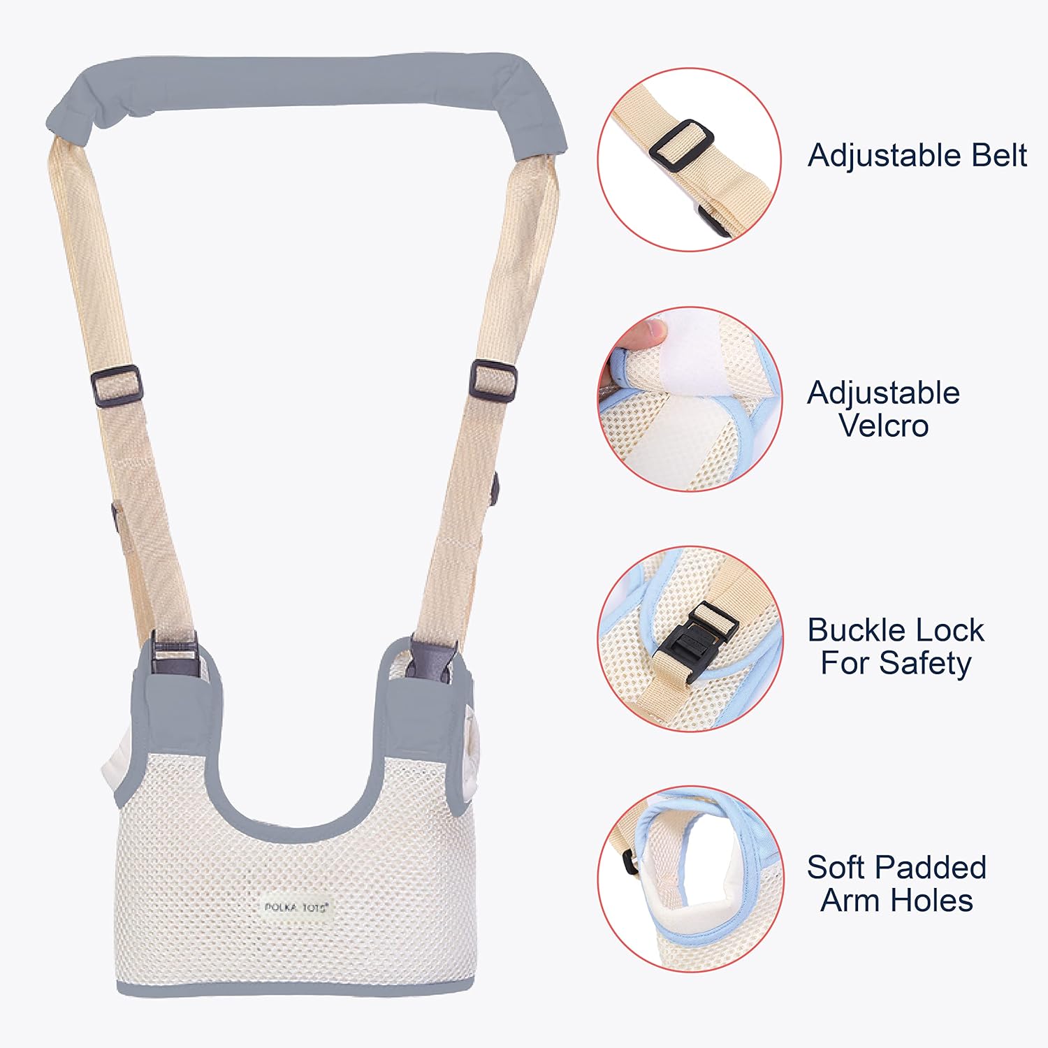 Polka Tots Baby Walking Assistant Harness Toddler Leash - Grey - Laadlee