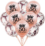 Brain Giggles 50th Happy Birthday Rose Gold Latex & Confetti Balloons Set – 10Pcs