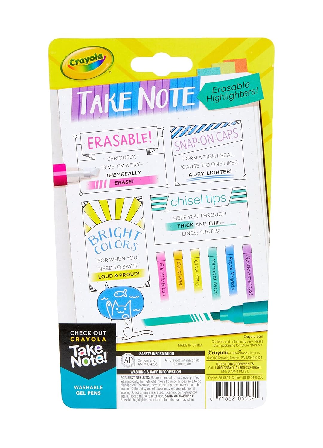 Crayola Take Note Erasable Highlighters - Pack of 6 - Laadlee