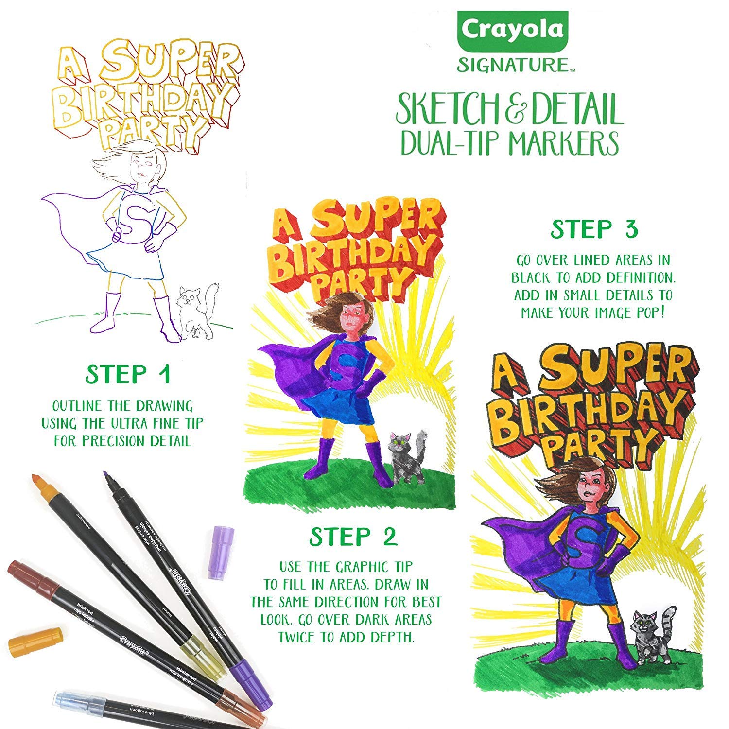 Crayola Signature Sketch & Detail Dual Ended Markers - Pack of 16 - Laadlee