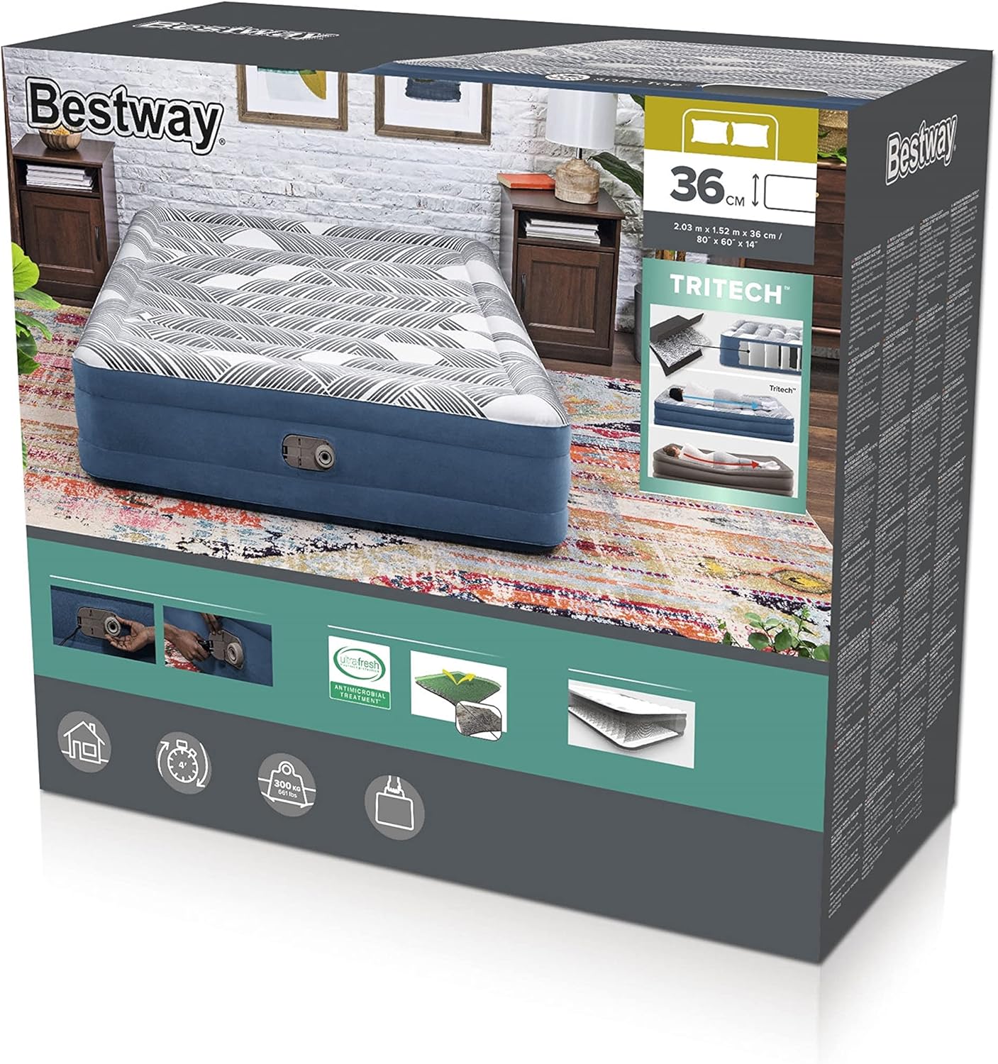 Bestway Airbed Queen B.I Ac Pump - 203X152X36cm