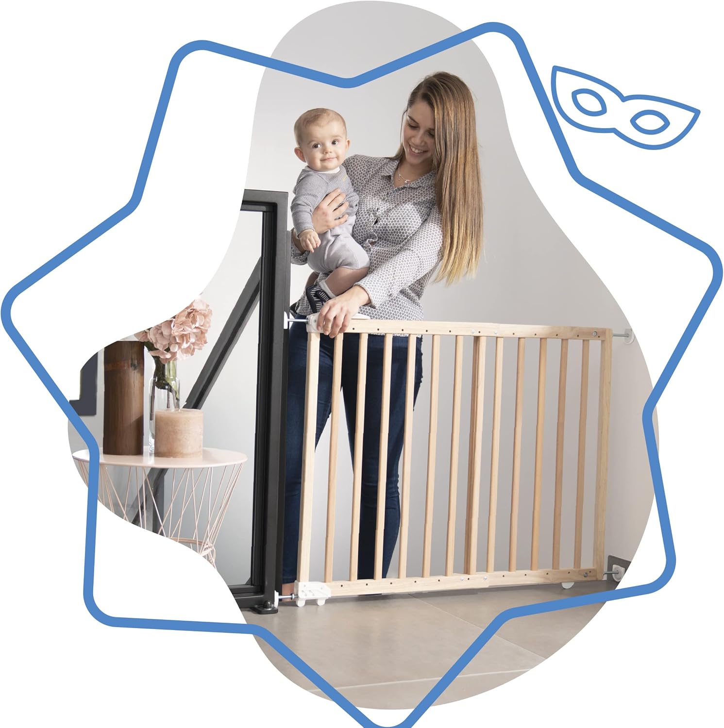 Badabulle Deco Pop Wooden Extending Safety Gate - Natural - Laadlee