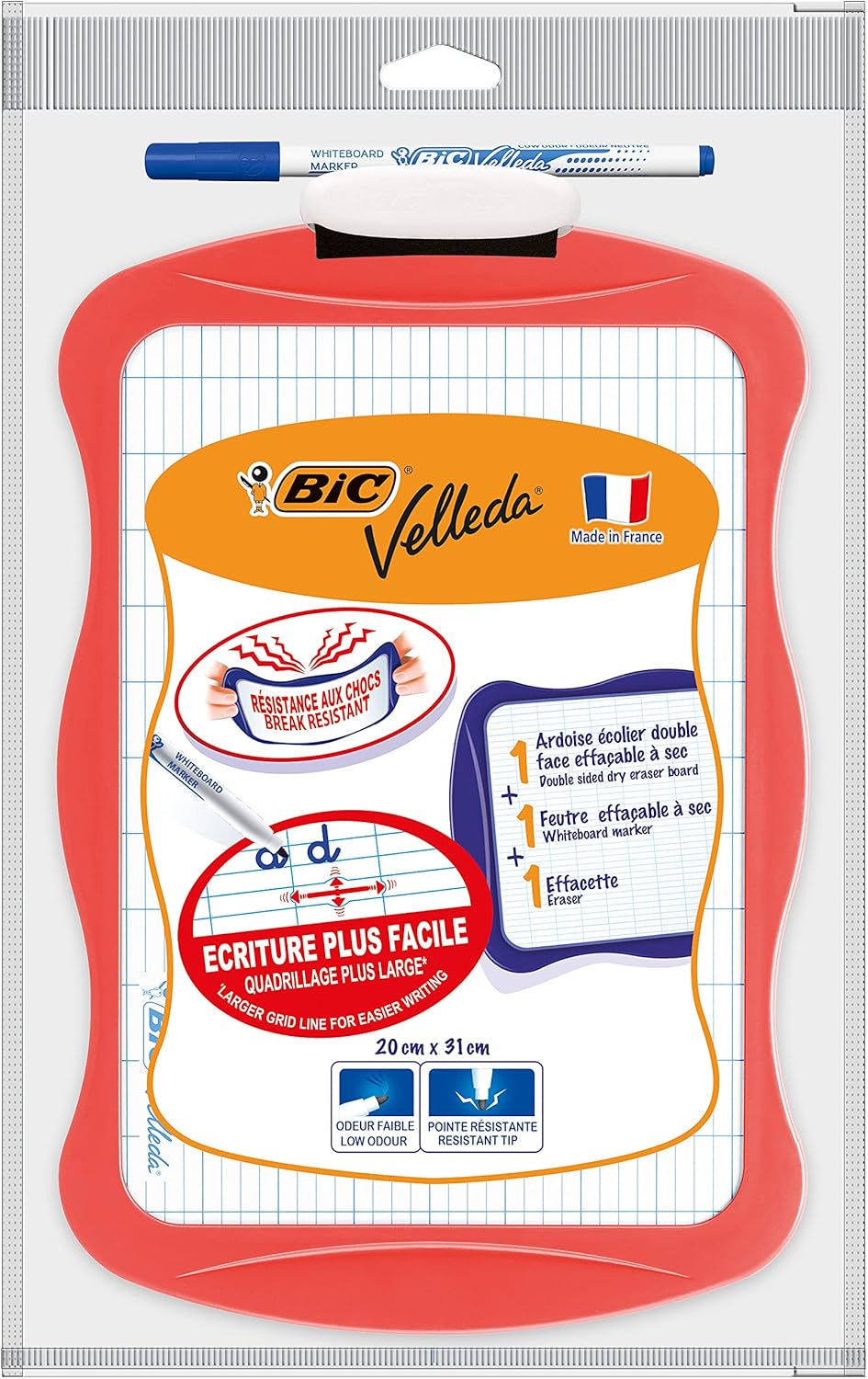 BIC Velleda Double-Sided Dry Erase Board With Whiteboard Marker And Eraser - Pack Of 1