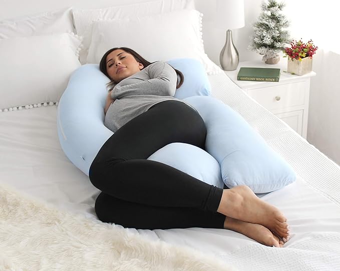 Pharmedoc U-Shape Pregnancy Pillow With Jersey Cover - Light Blue - Laadlee