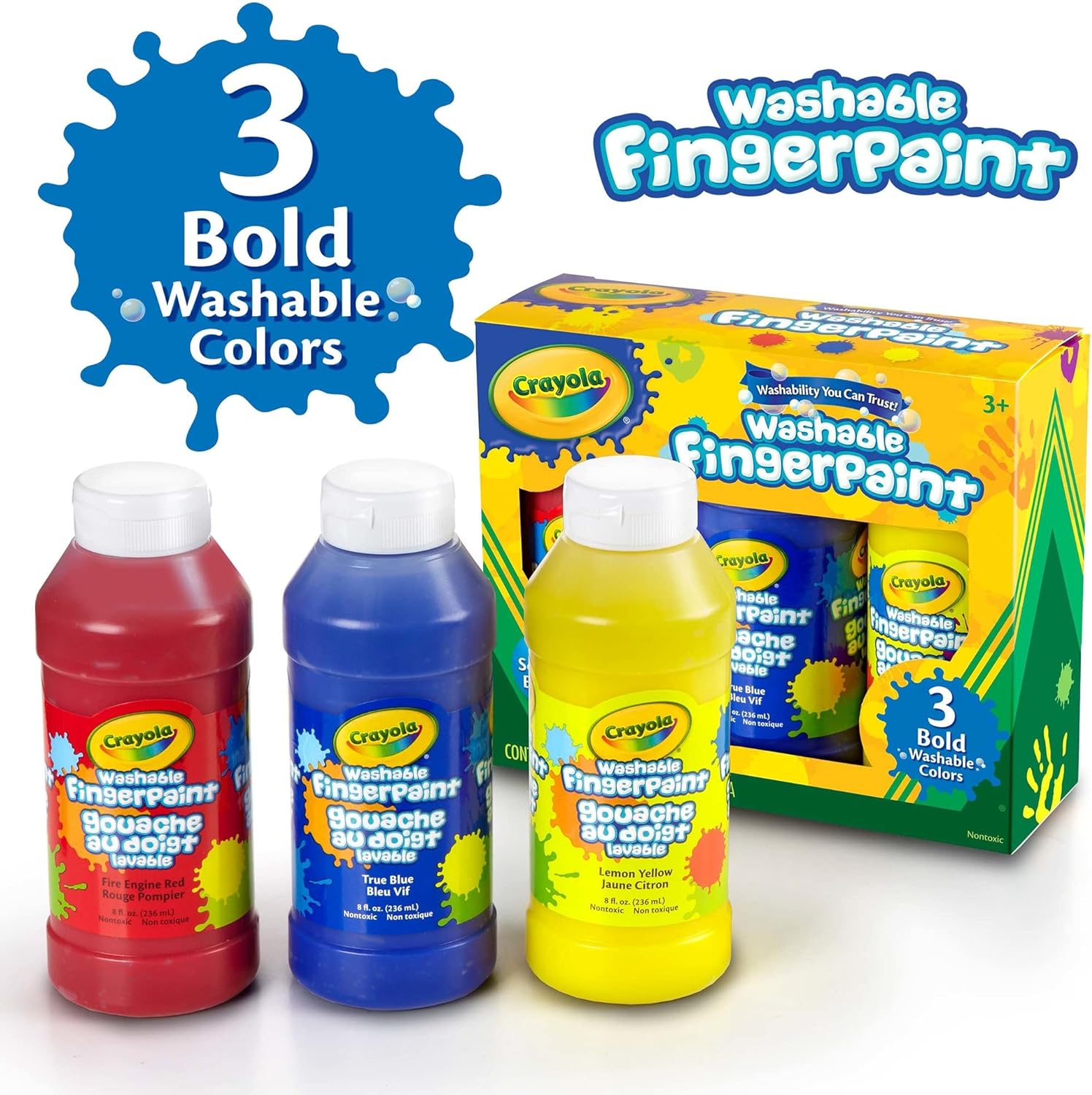 Crayola Washable Fingerpaint - Pack of 3 (Red Blue Yellow) - Laadlee