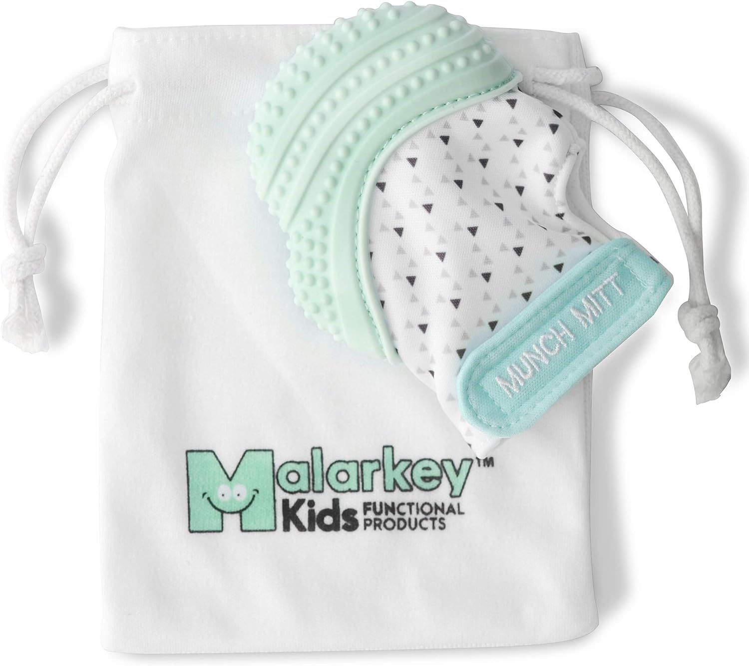 Malarkey Kids Munch Mitt Teething Mitten Triangles - Mint Green - Laadlee
