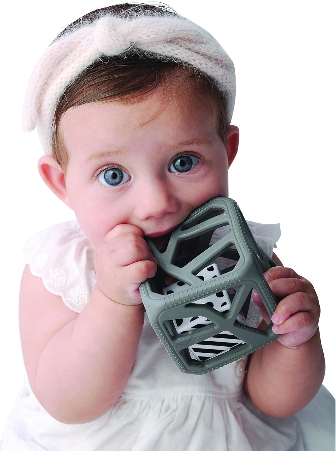 Malarkey Kids Chew Cube Easy Grip Teether Rattle - Grey - Laadlee