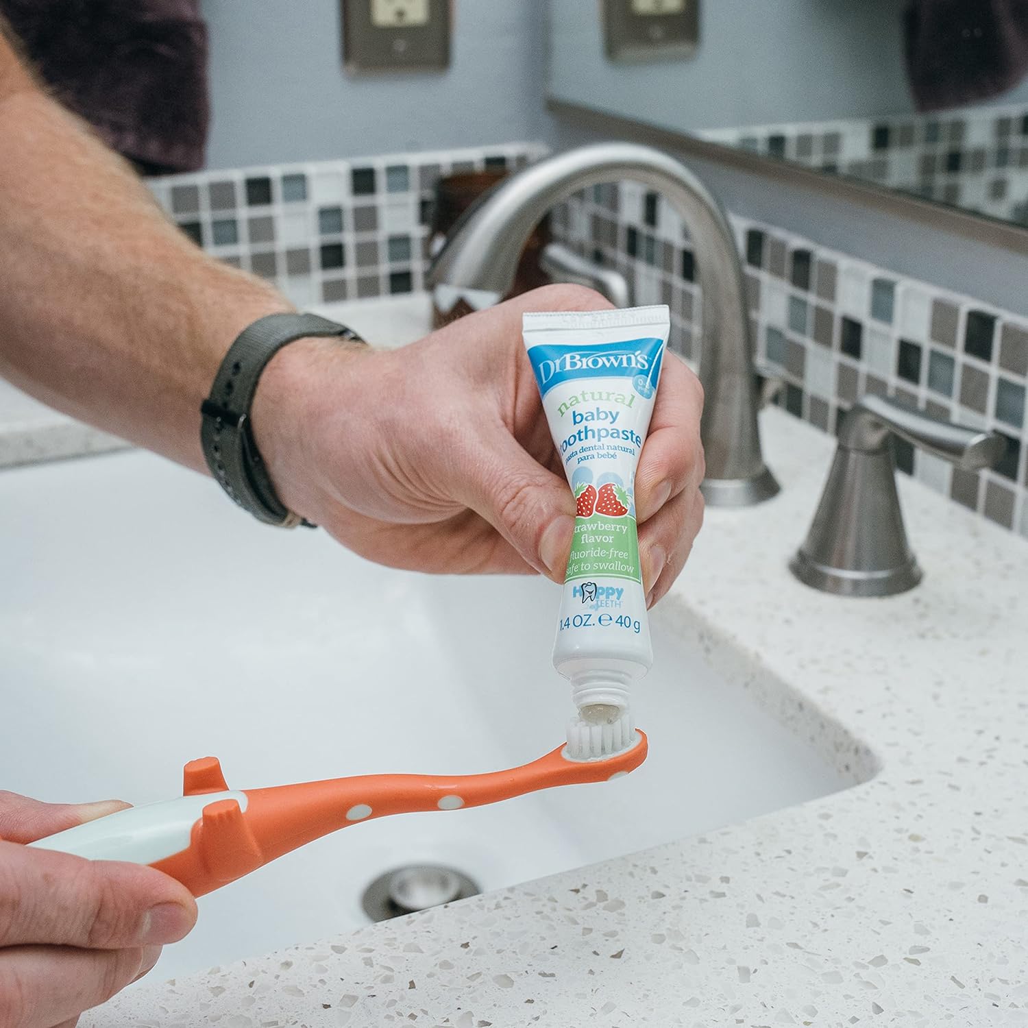 Dr. Brown's Toddler Dinosaur Toothbrush - Green & Orange - Laadlee