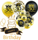 Brain Giggles 30th Birthday Black and Gold Balloons Set – 15Pcs