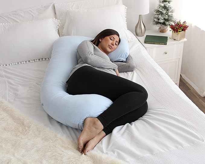 Pharmedoc U-Shape Pregnancy Pillow With Jersey Cover - Light Blue - Laadlee