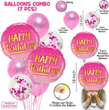 Brain Giggles Happy Birthday Balloon Set Includes Foil Balloons, Latex Balloons, and Confetti Balloons– Pink  7Pcs