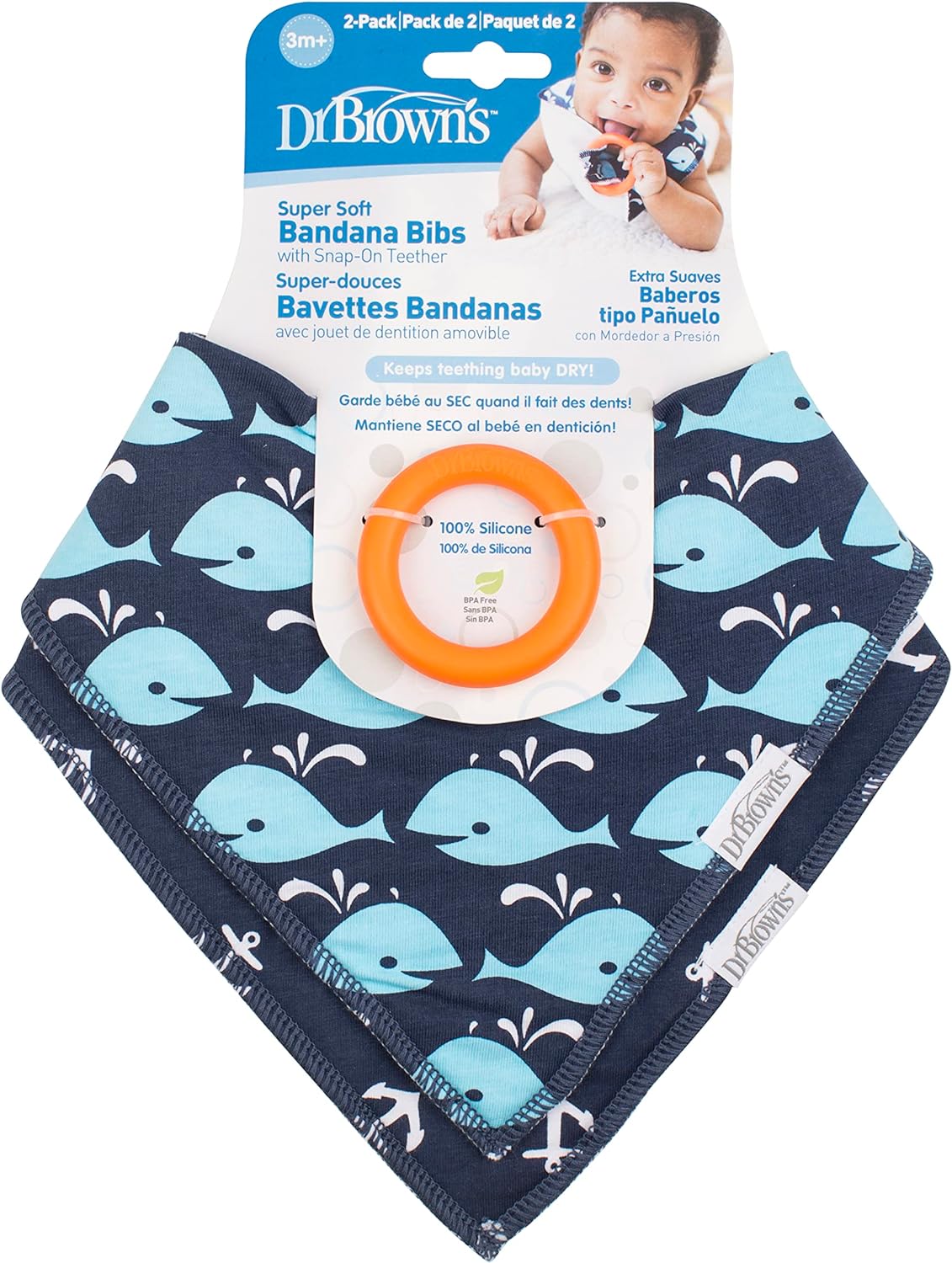 Dr. Brown's Bandana Bib With Teether - Anchors / Whales - Pack of 2 - Laadlee