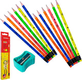 Nataraj Fluro Print HB Pencil 12Pcs Pack With Sharpener