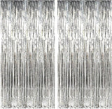 Brain Giggles Silver Metallic Foil Fringe Curtain 6Ft x 3Ft (Pack of 2)