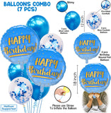 Brain Giggles Happy Birthday Balloon Set includes Foil Balloons, Latex Balloons, and Confetti Balloons - Blue  7Pcs