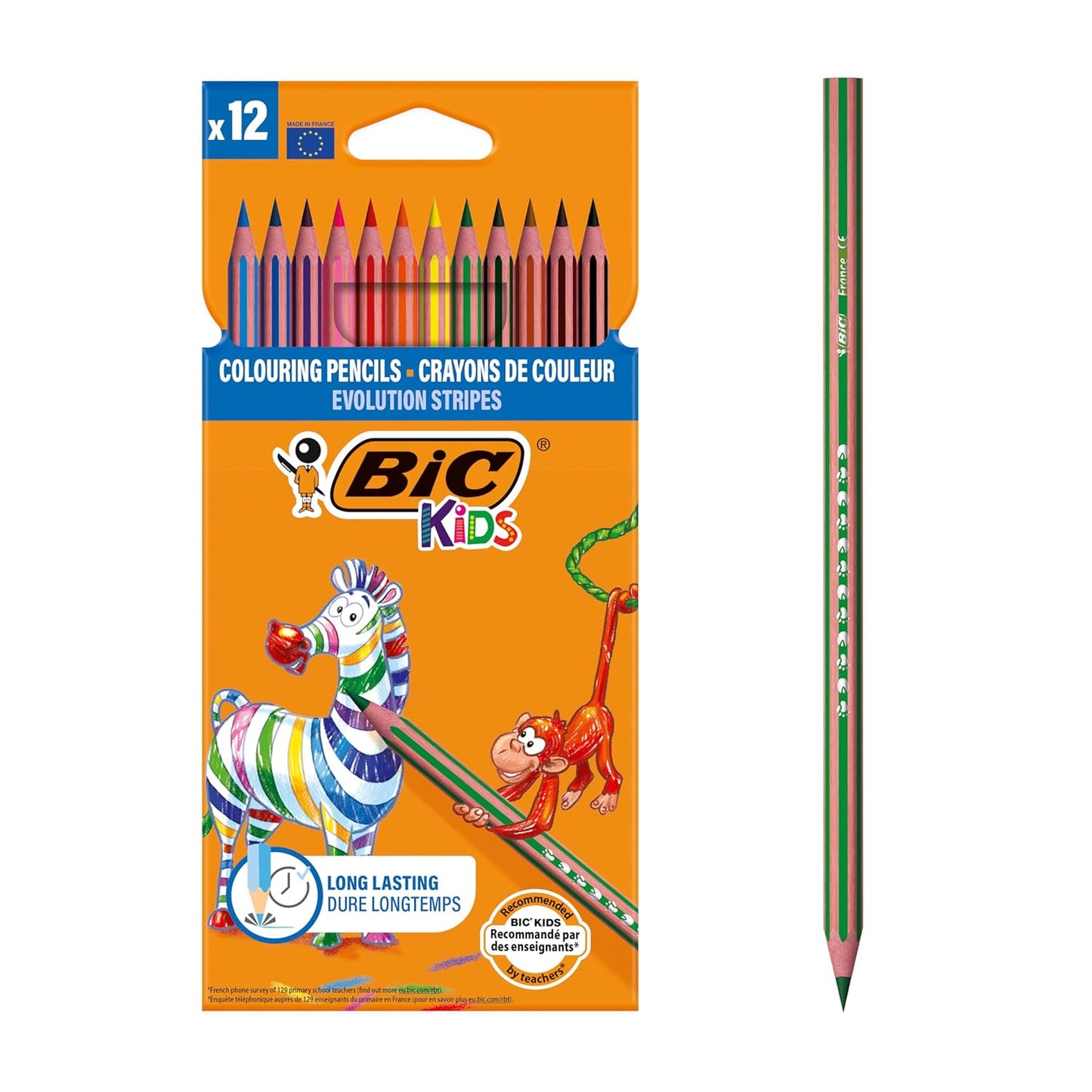 BIC Kids Evolution Stripes Colouring Pencils Assorted Colours - Pack of 12