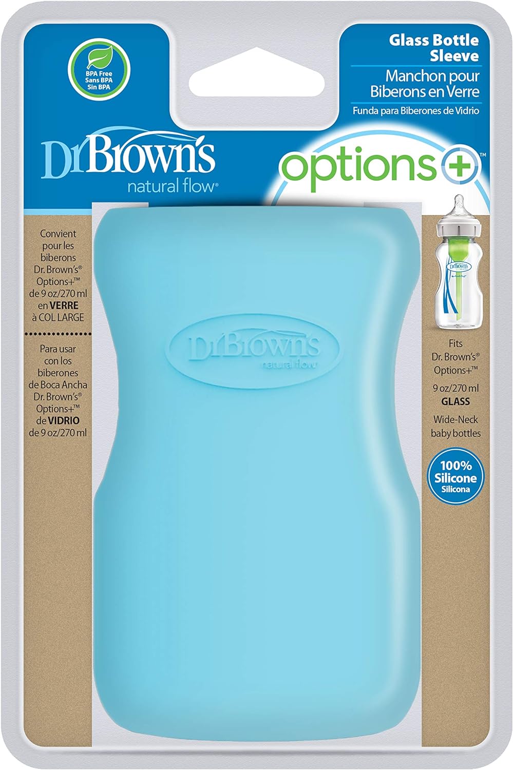 Dr. Brown's Wide Neck Glass Bottle Sleeve 270ml - Blue - Laadlee