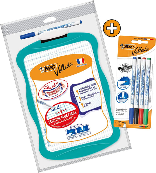 BIC Velleda Double-Sided Dry Erase Board With Whiteboard Marker And Eraser - Pack Of 1