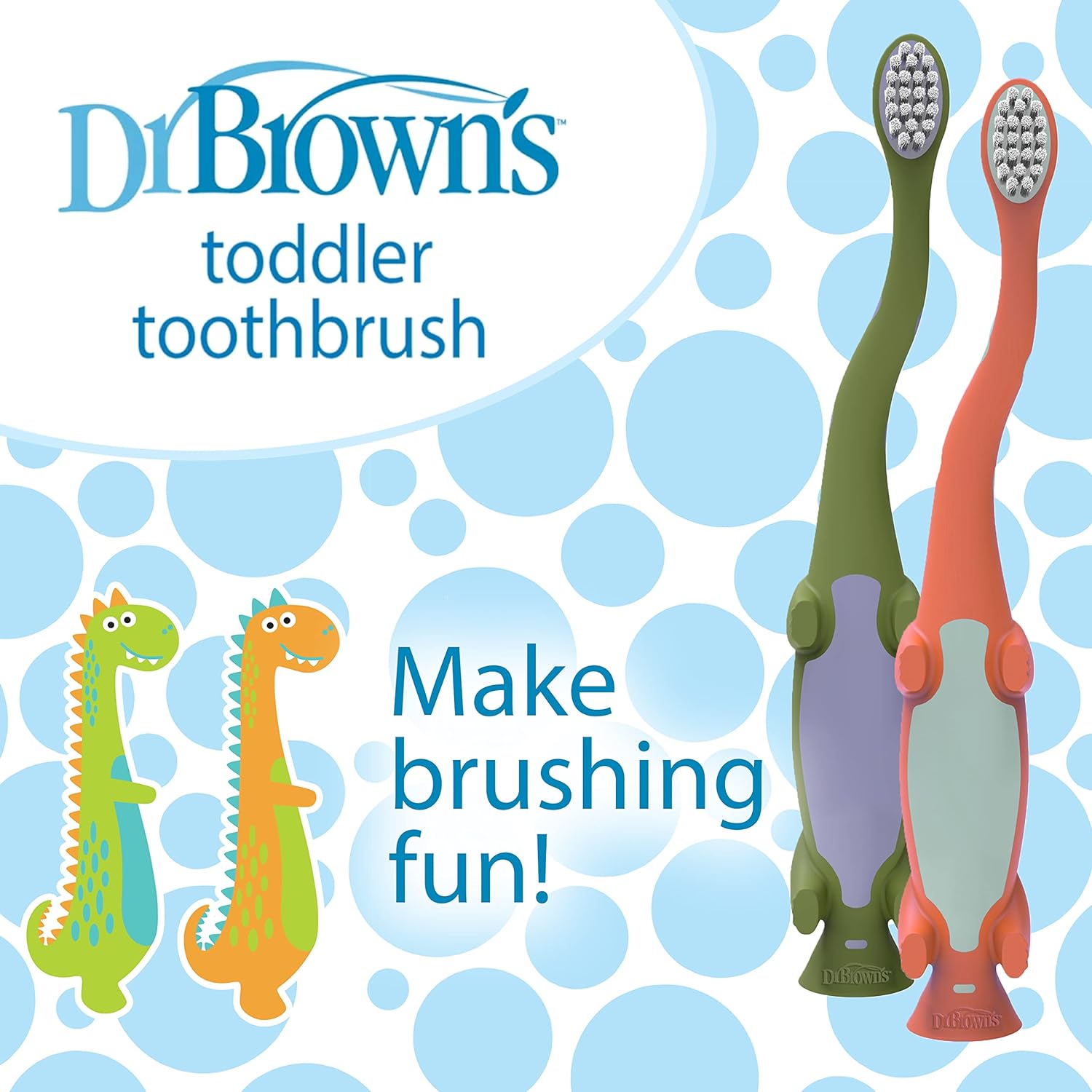 Dr. Brown's Toddler Dinosaur Toothbrush - Green & Orange - Laadlee