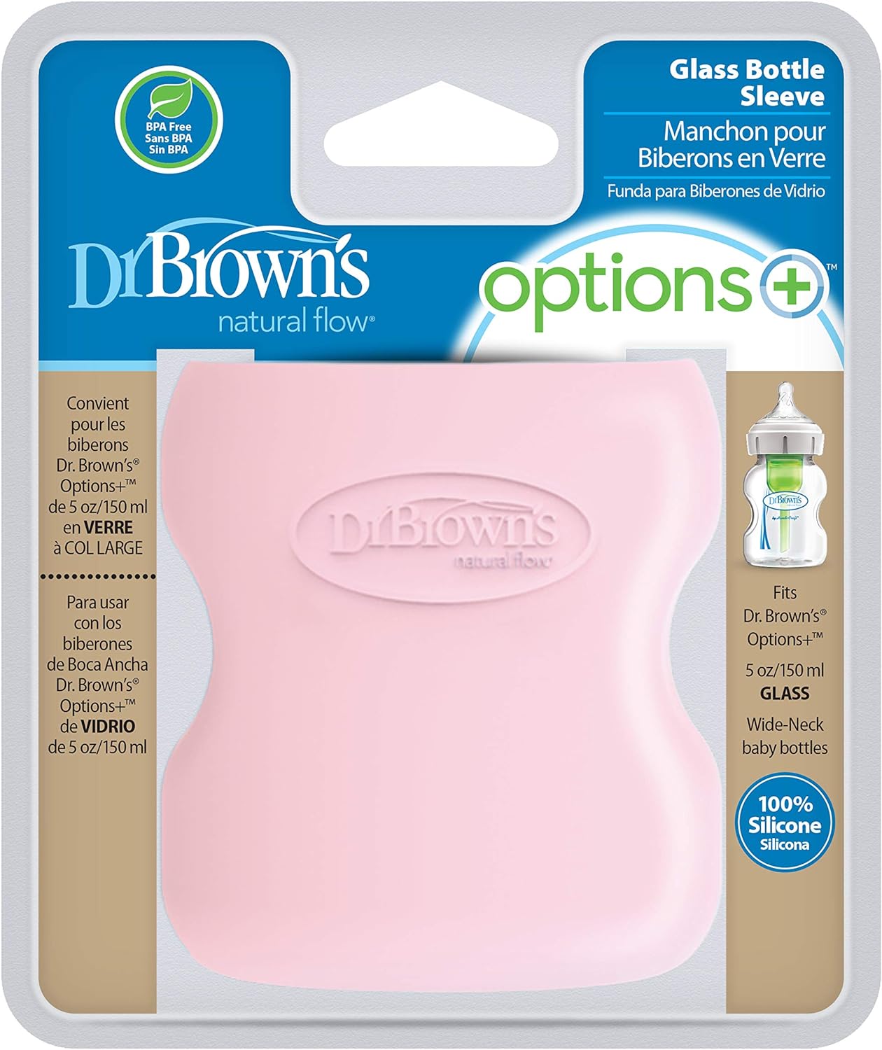 Dr. Brown's Wide Neck Glass Bottle Sleeve 270ml - Pink - Laadlee