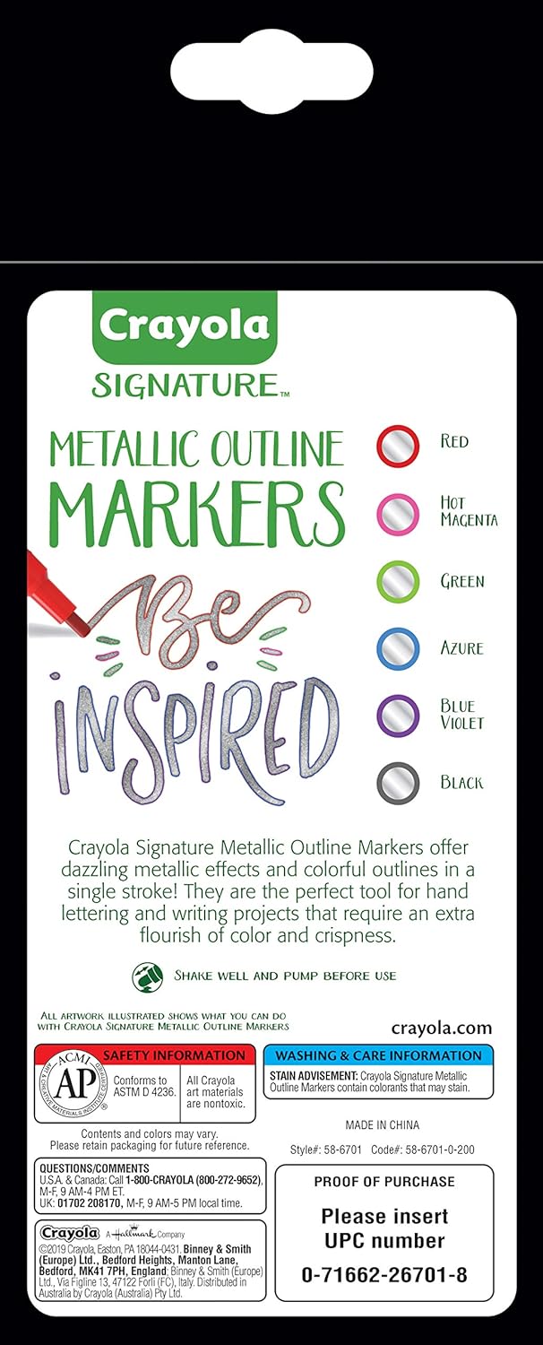 Crayola Signature Metallic Outline Paint Markers - Pack of 6 - Laadlee
