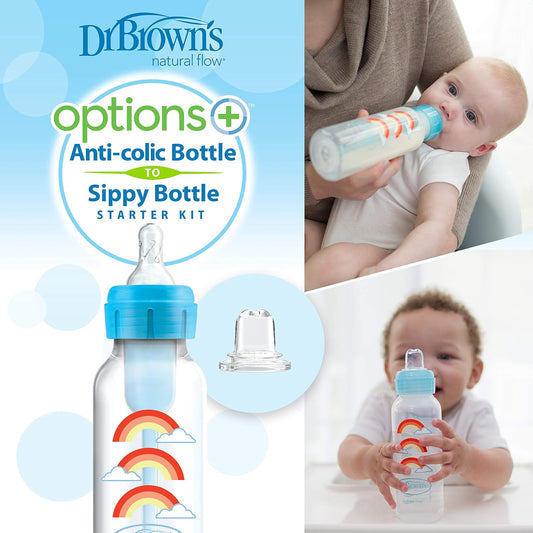 Dr. Brown's PP Narrow Options+ Bottle To Sippy Starter Kit 250ml - Blue Rainbows