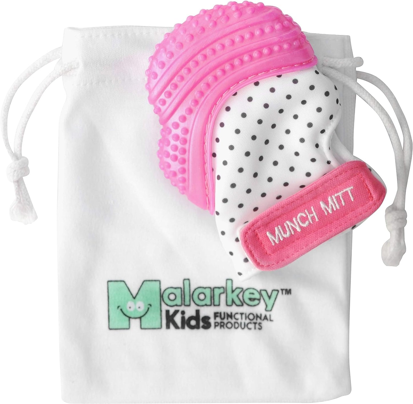 Malarkey Kids Munch Mitt Teething Mitten Polka Dots - Pink