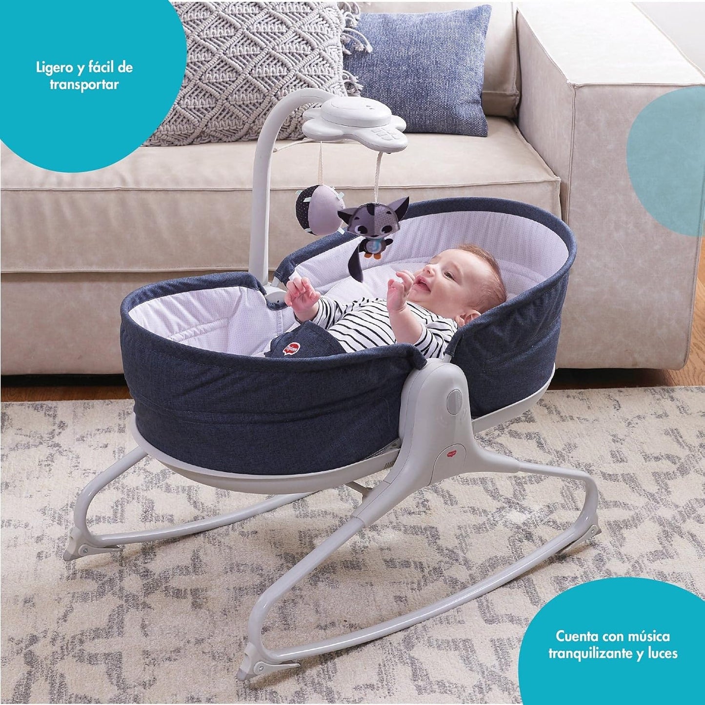 Tiny Love 3 In 1 Portable Rocker, Napper and Crib - Denim Blue - Laadlee