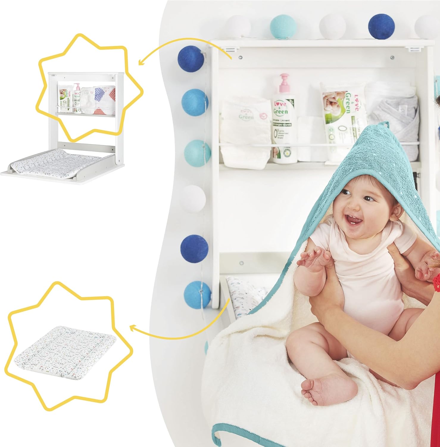 Badabulle Wall Mounted Changing Table & Changing Mat - White - Laadlee
