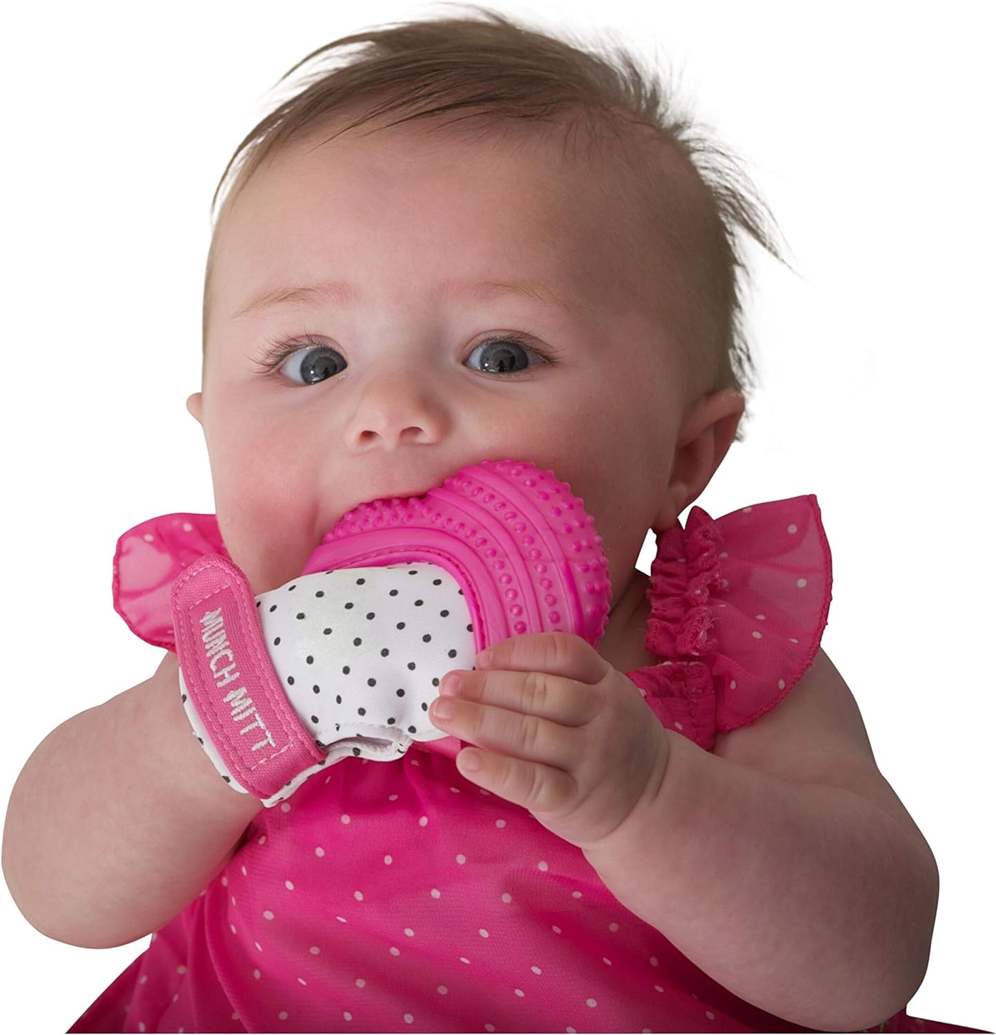 Malarkey Kids Munch Mitt Teething Mitten Polka Dots - Pink - Laadlee