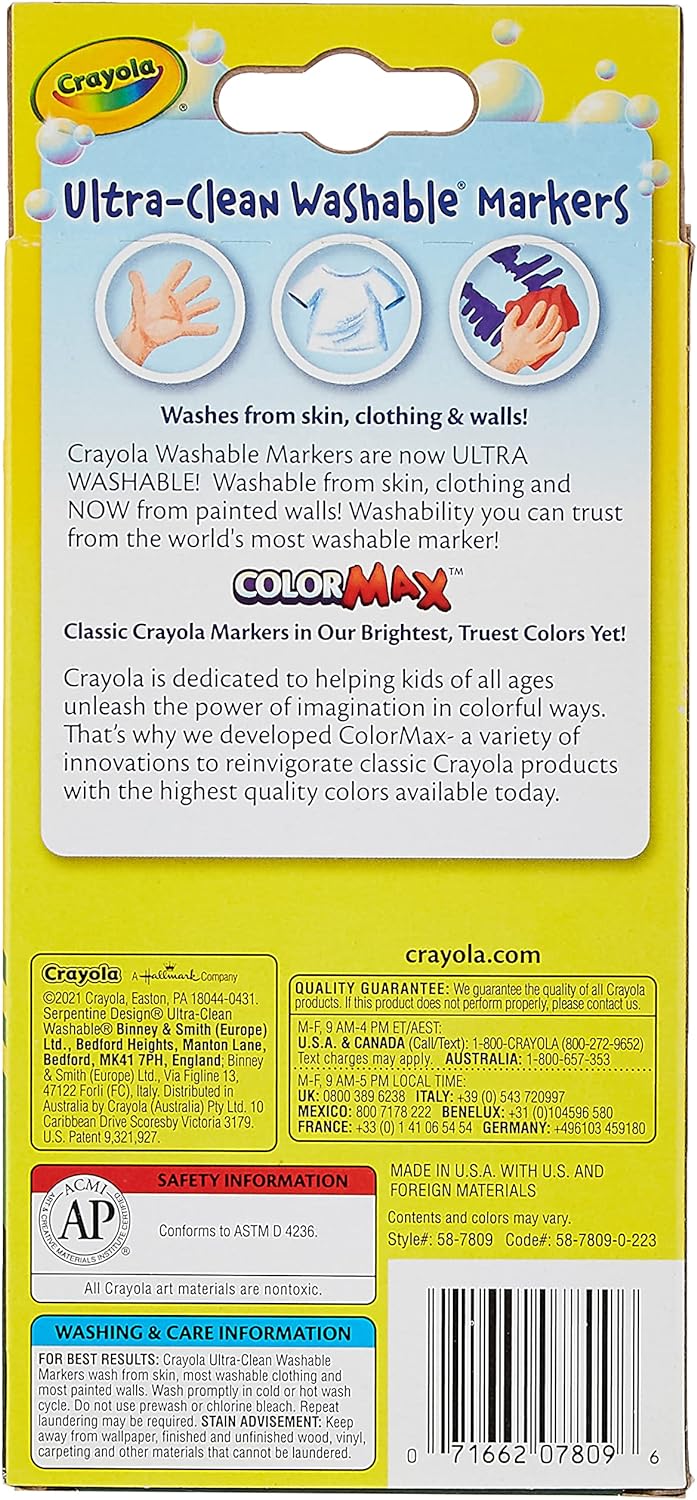 Crayola Ultra-Clean Washable Classic Fine Line Markers - Pack of 8 - Laadlee