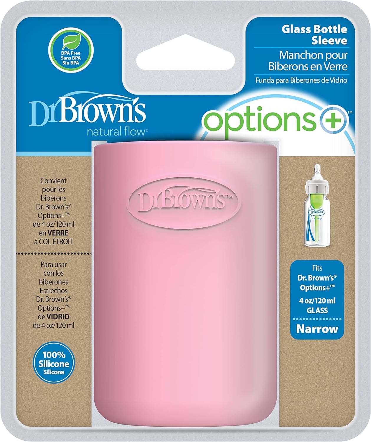 Dr. Brown's Narrow Glass Bottle Sleeve 120ml - Pink - Laadlee