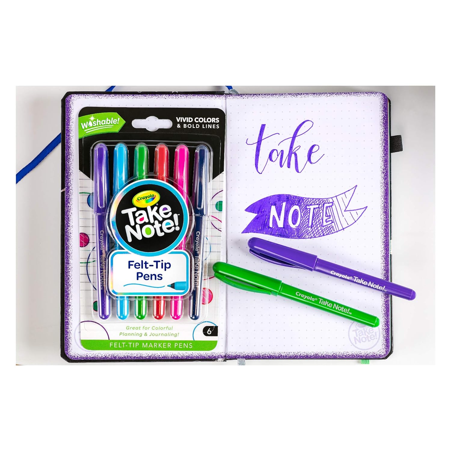Crayola Take Note Washable Felt Tip Pens - Pack of 6 - Laadlee