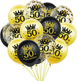 Brain Giggles 50th Birthday Black and Gold Latex & Confetti Balloons Set – 15Pcs