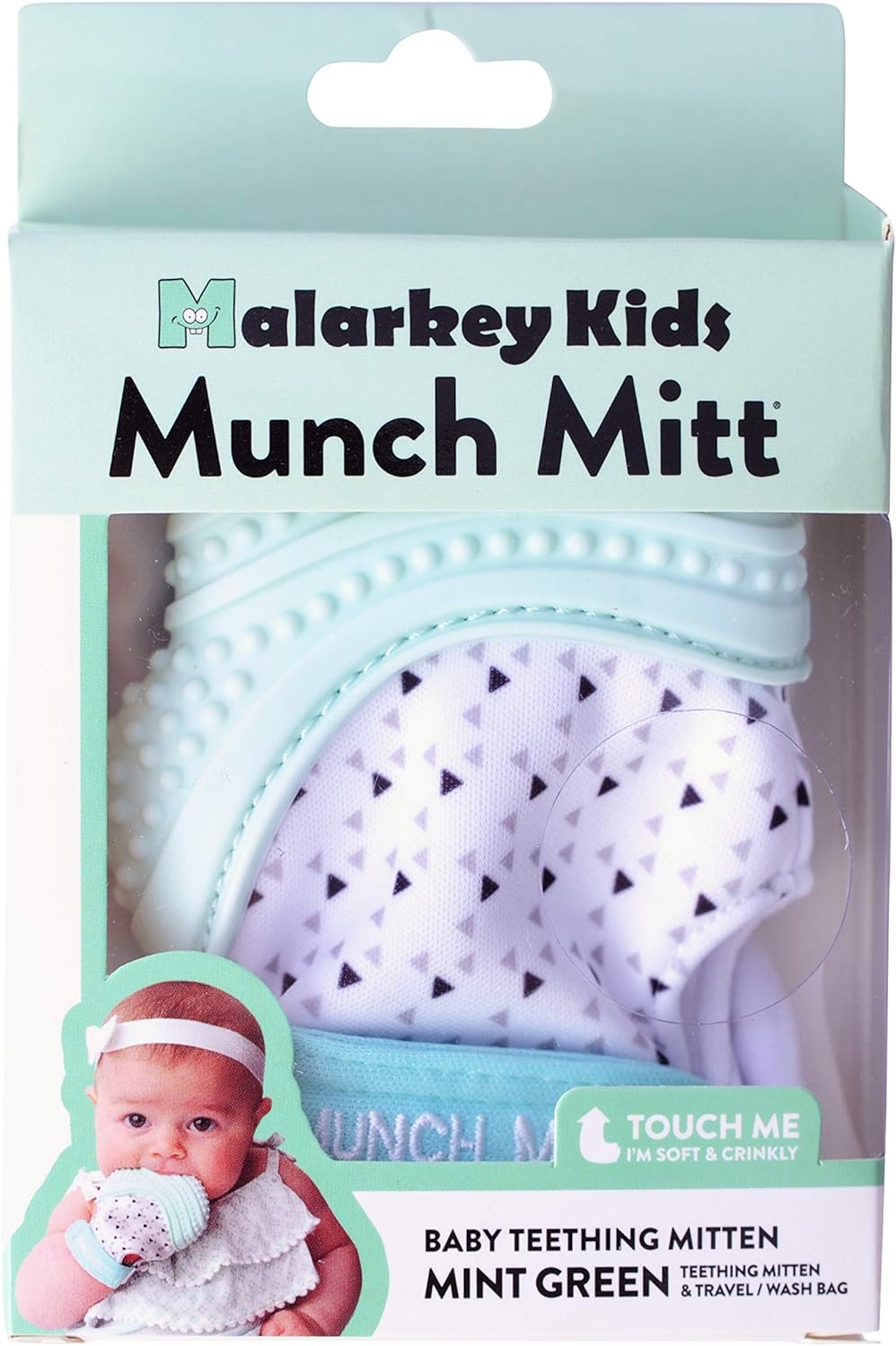 Malarkey Kids Munch Mitt Teething Mitten Triangles - Mint Green - Laadlee