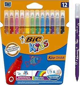 BIC Kids Kid Couleur Colouring Felt Pens Assorted Colours - Pack of 10+2