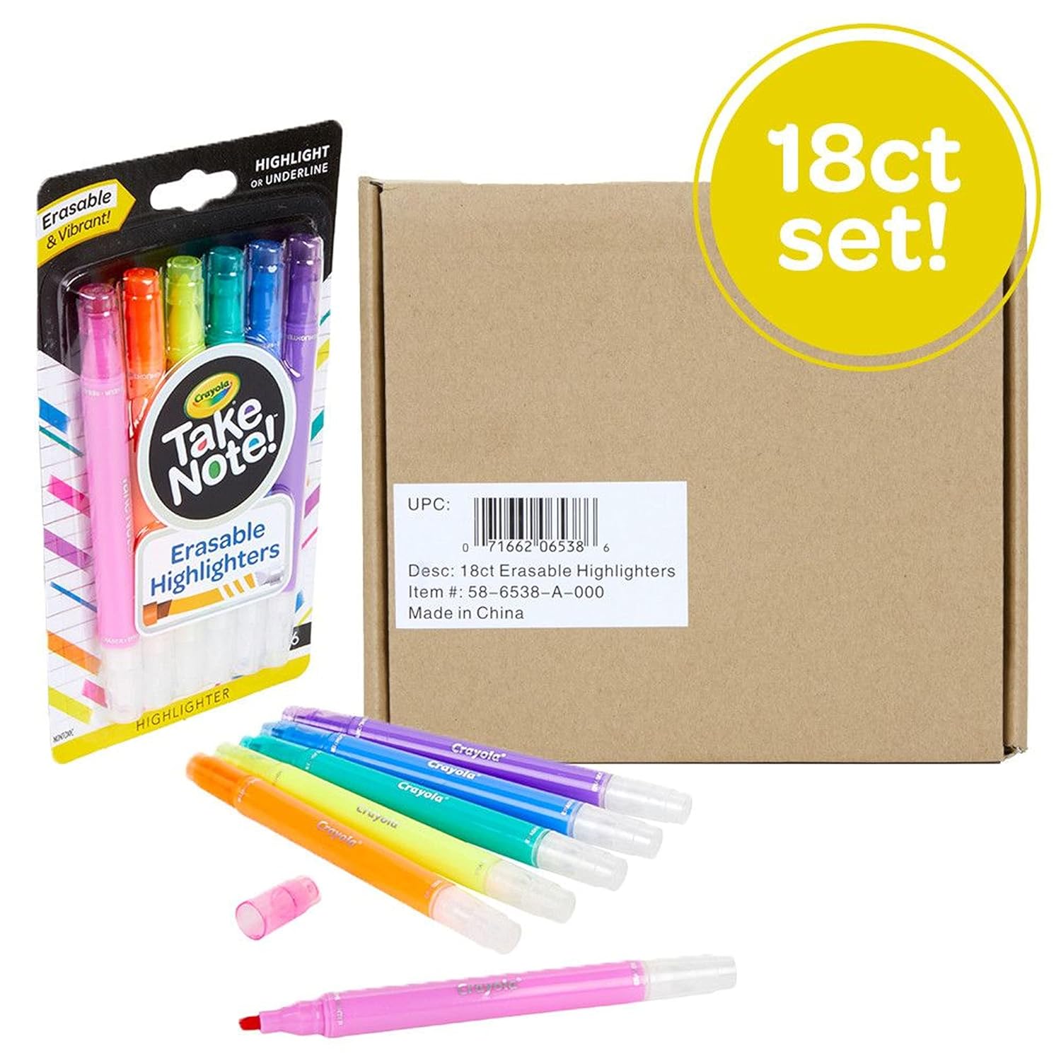 Crayola Take Note Erasable Highlighters - Pack of 6 - Laadlee