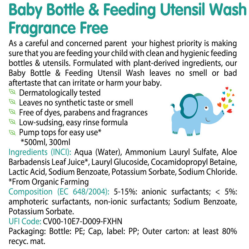 Friendly Organic Fragrance Free Baby Bottle & Feeding Utensil Wash - 500ml - Laadlee