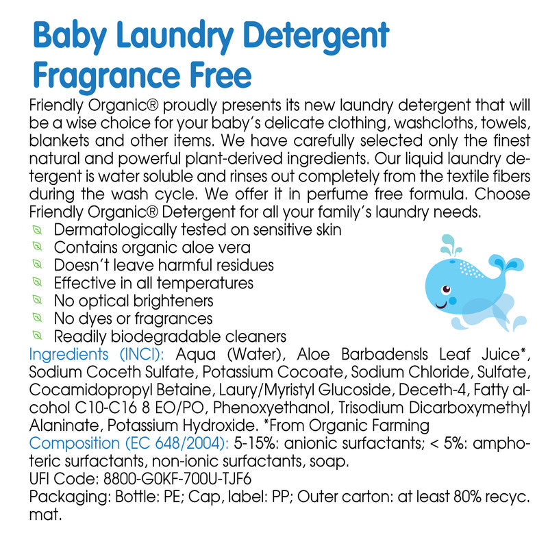 Friendly Organic Fragrance Free Baby Laundry Detergent - 1000ml - Laadlee