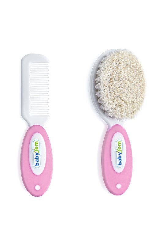 Babyjem Brush & Comb Set with Natural Bristle - Pink